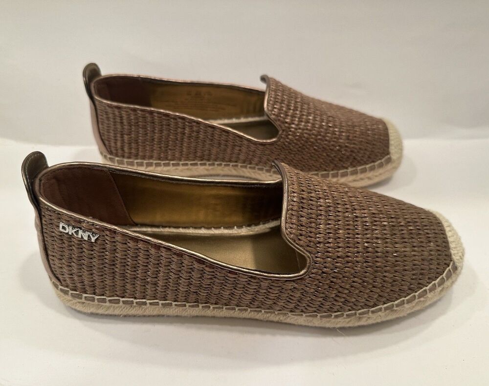 DKNY Mallandra Espadrille Flats Woven Slip On Brown Bronze Jute Womens 9
